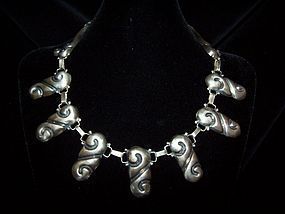 Old Mexico City Repousse Vintage Silver Necklace
