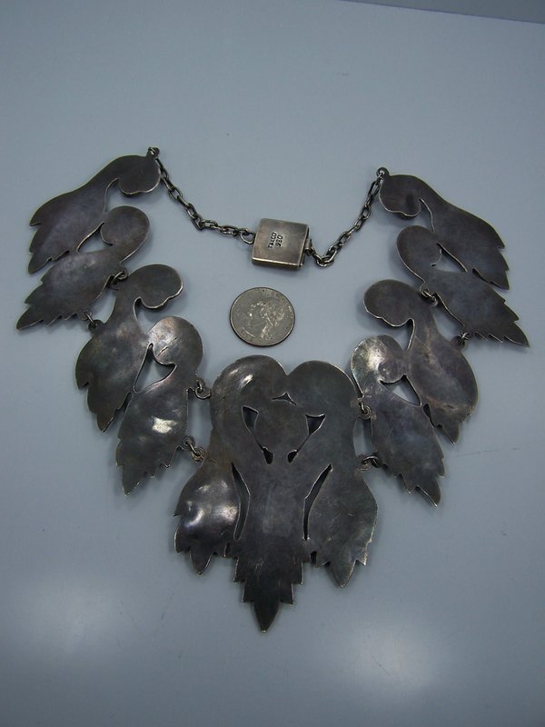 980 Taxco Peacocks Vintage Mexican Silver Necklace