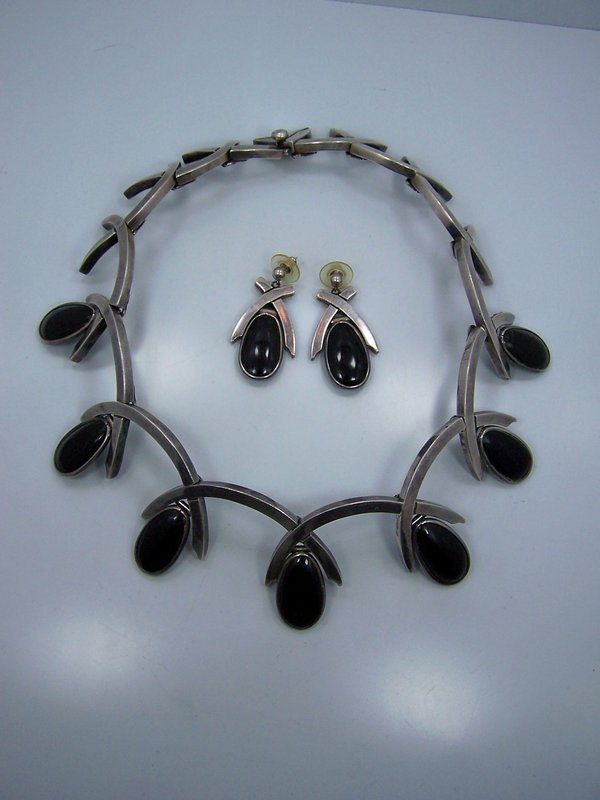 Antonio Pineda Vintage Mexican Silver Necklace &amp; Ears