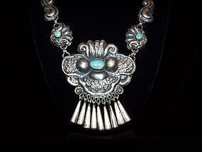 Matl Salas Turquoise Moth Mexican Silver Necklace