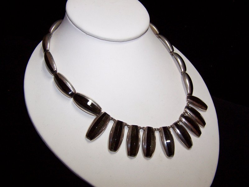 Ledesma Vintage Mexican Silver Obsidian Necklace