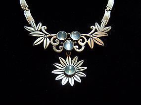 Moon Stone Vintage Mexican Silver Necklace