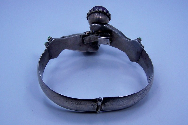 Amethyst Hands Vintage Mexican Silver Bracelet