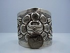 Roses Sanborns  Repousse Mexican Vintage Silver Cuff