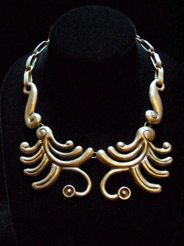 Fantastic Repousse Vintage Mexican Silver Necklace