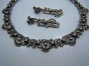 Los Castillo Glyph Vintage  Mexican Silver Necklace Set