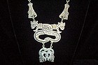 Vintage Mexican Silver Carved Quetzalcoatl Necklace