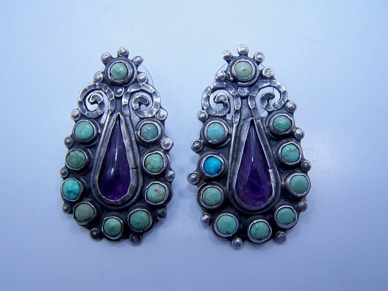 Matl Salas Mexican Silver Earrings Jeweled