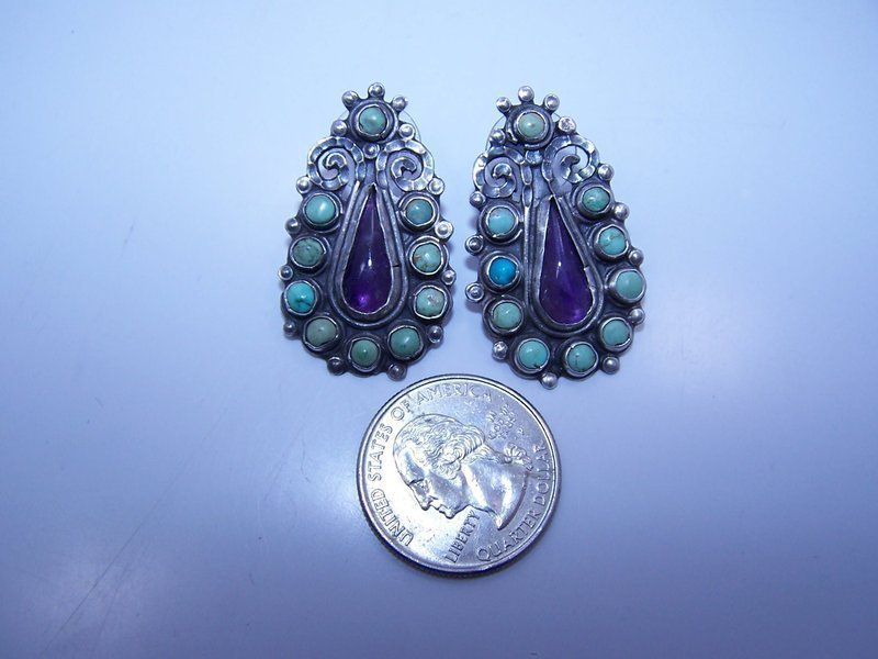 Matl Salas Mexican Silver Earrings Jeweled