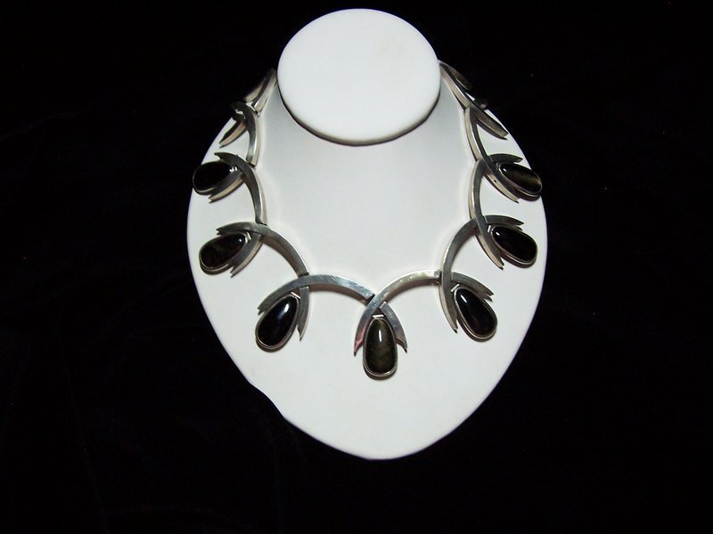 Antonio Pineda Obsidian  Mexican Silver Necklace