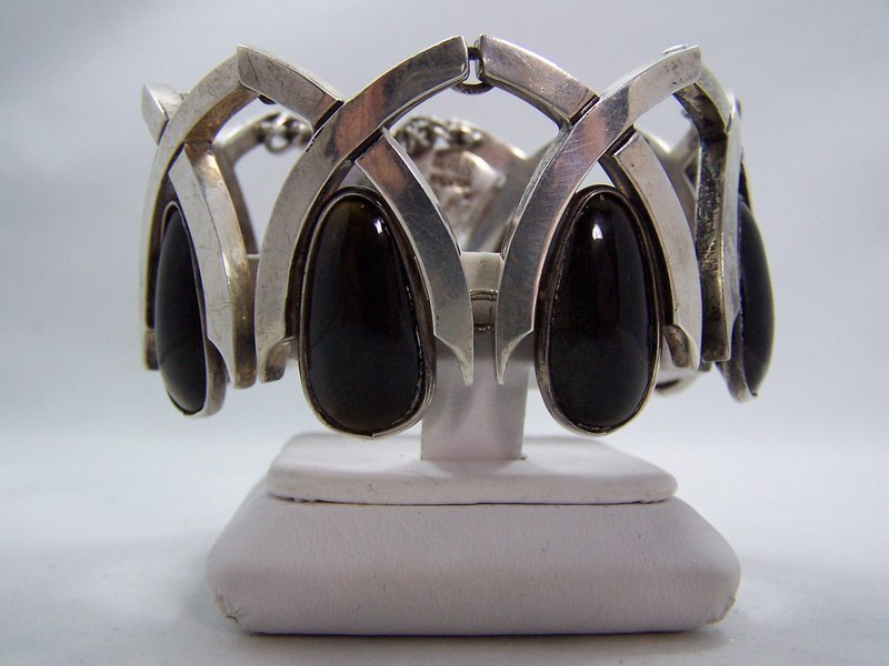 Antonio Pineda Vintage Mexican Silver Bracelet Obsidian