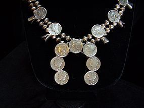 Vintage Sterling Southwestern Dimes Squash Necklace