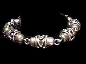 Los Ballesteros Vintage Mexican Silver Bead Bracelet