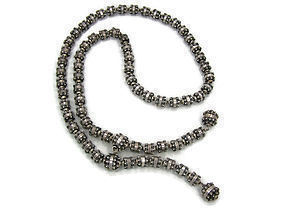 Long Mexican Silver Etruscan Lariat Necklace