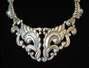 Mexican Silver Vintage Pectoral Necklace Taxco 980