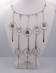 Vintage Mexican Silver Circles Cascade Necklace