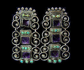 Matl Matilde Poulat Mexican Silver Jeweled Earrings