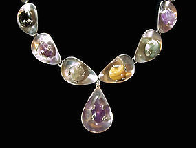 Vintage Multi Gem Stone Rare Mexican Silver Necklace