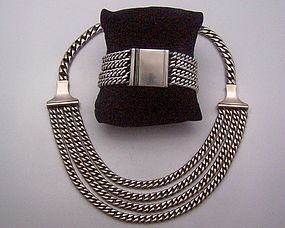 Saul Mexican Silver Vintage Necklace and Bracelet Set