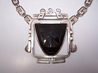 Abraham Paz Obsidian Vintage Mexican Silver Necklace