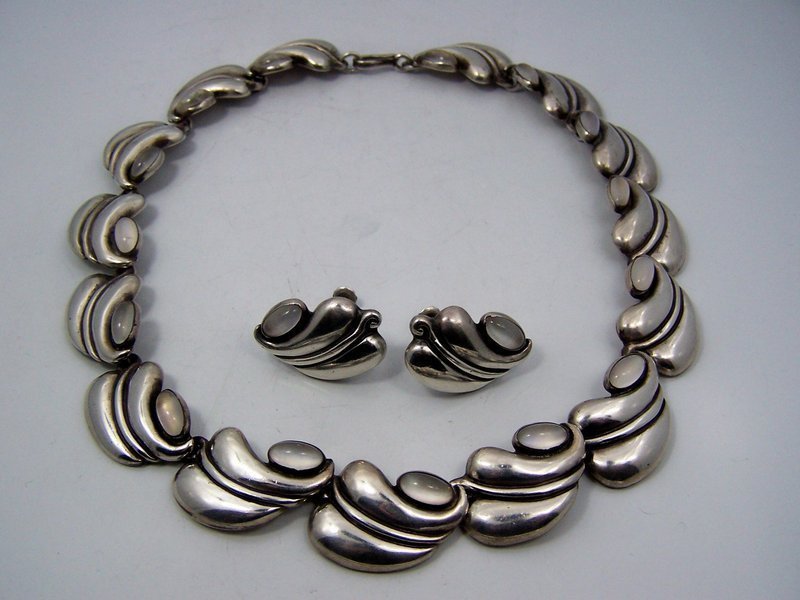 Antonio Pineda Vintage Mexican Silver Moonstone Necklace Old Mark