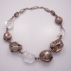 Mexican Silver Rock Crystal And Hand Made Ball Sterling Necklace