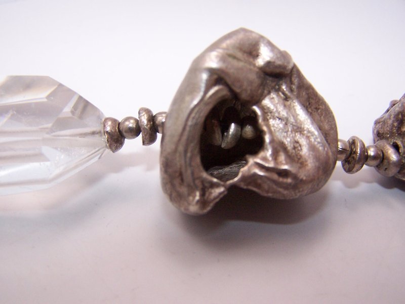 Mexican Silver Rock Crystal And Hand Made Ball Sterling Necklace