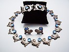 Martinez Blue Vintage Mexican Silver Necklace Bracelet Earrings