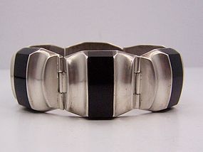 Ledesma Vintage Mexican Silver Obsidian Bracelet