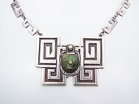 Victoria Vintage Mexican Silver Necklace Old Exceptional Carving