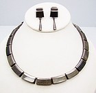 Enrique Ledesma Vintage Mexican Silver Obsidian Necklace & Earring