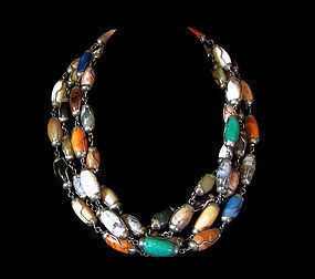 Vintage Mexican Silver Necklaces Colorful Gemstones