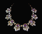 National Vintage Mexican Silver Necklace With Amethyst Stones