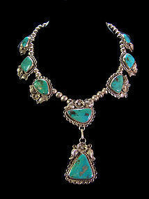 Melvin Connie Begay Turquoise Native American Sterling Necklace