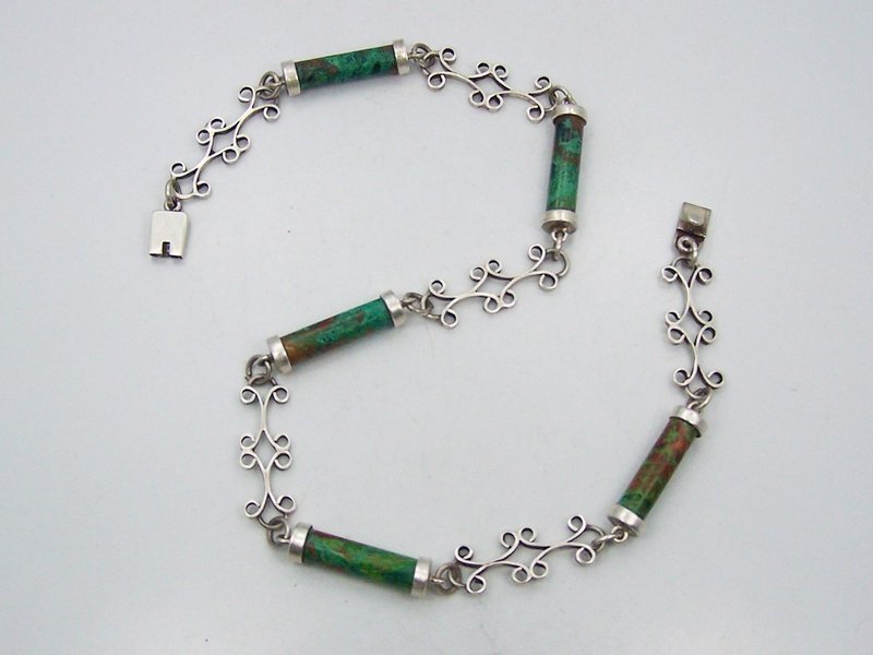 Vintage Mexican Silver Stone And Cylinder Necklace Taxco