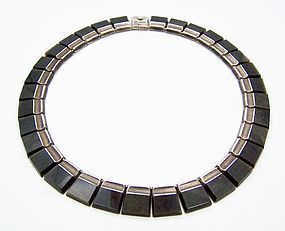 Enrique Ledesma Vintage Mexican Silver Obsidian Necklace