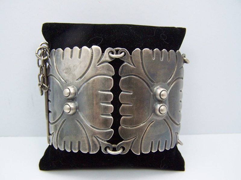 Vintage Mexican Silver Huge Chased Bracelet