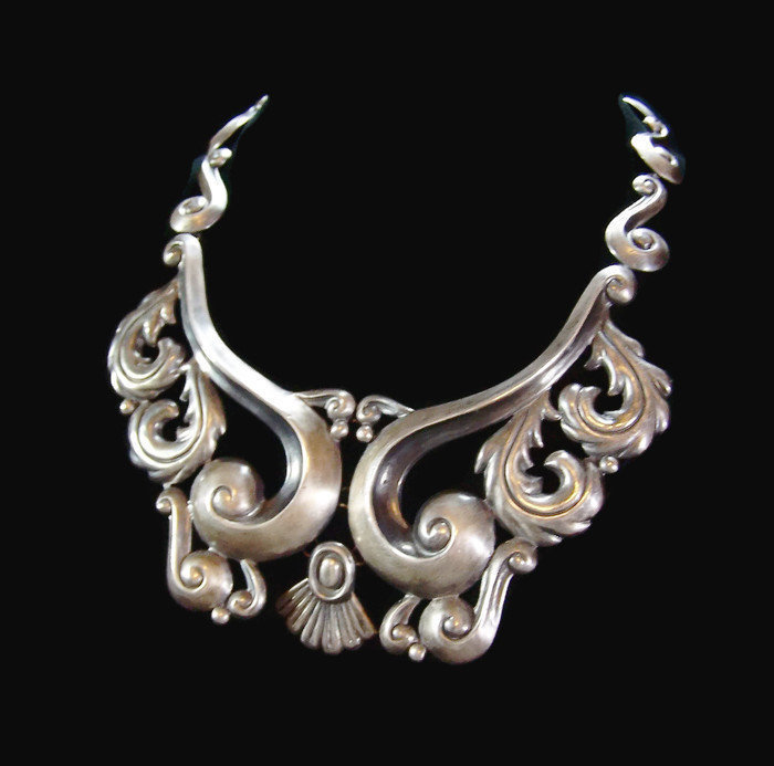 Ornate Gerardo Lopez Mexican Silver Pectoral Necklace
