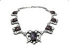 Vintage Mexican Silver Amethyst Repousse Necklace