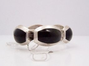 Enrique Ledesma Vintage Mexican Silver Onyx  Bracelet