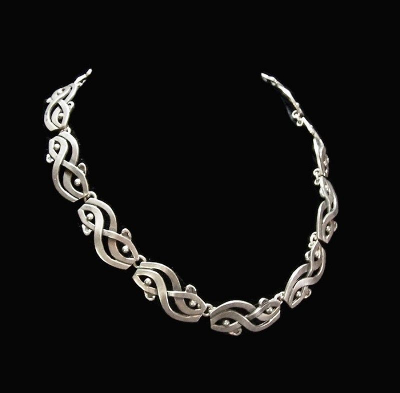 Hector Aguilar Bead &amp; Swirl Vintage Mexican Silver Necklace