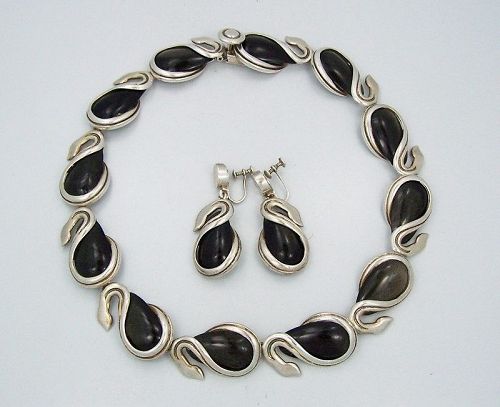 Antonio Pineda Vintage Mexican Silver Swan Necklace  & Earrings Set