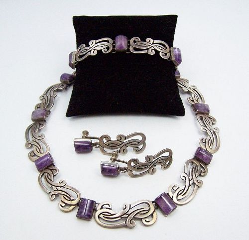 Beto Vintage Mexican Silver Necklace Earrings Bracelet