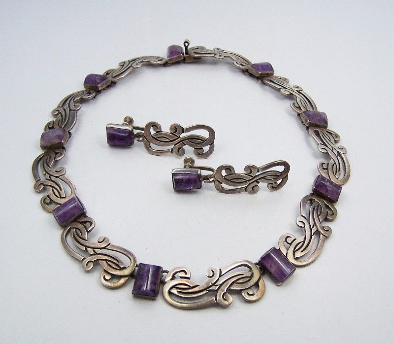 Beto Vintage Mexican Silver Necklace Earrings Bracelet