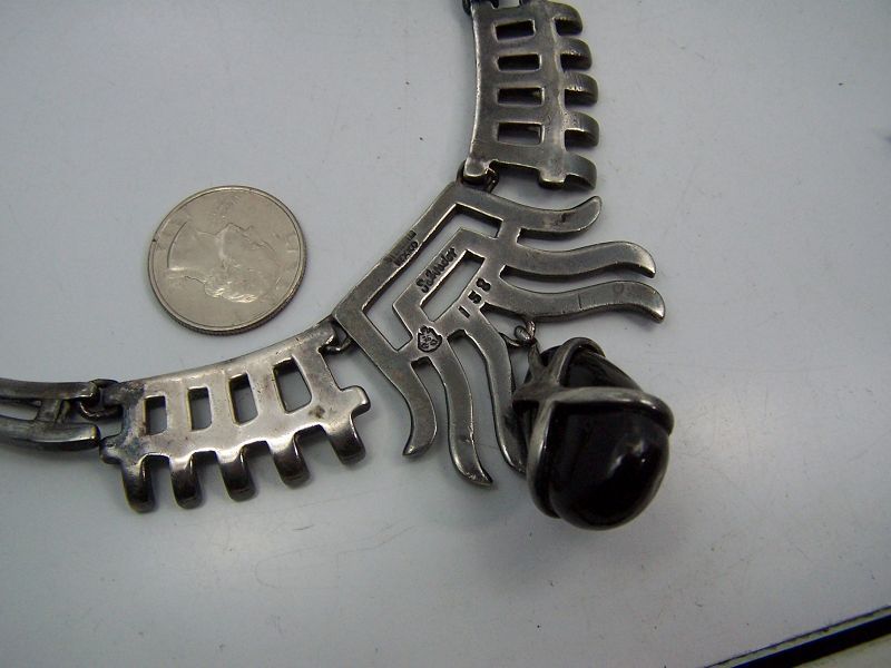 Salvador Teran Vintage Mexican Silver Stone Drop Necklace Brooch Err