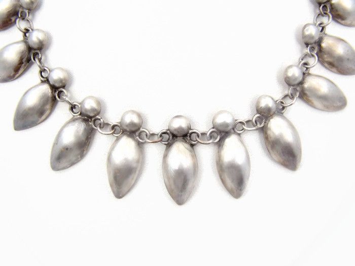 Vintage Mexican Silver Oval &amp; Ball Link Necklace