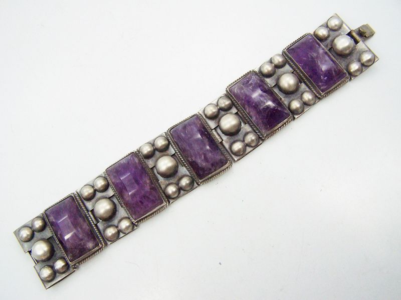 Vintage VTG Purple Stone Silver hot Costume Victorian Bracelet