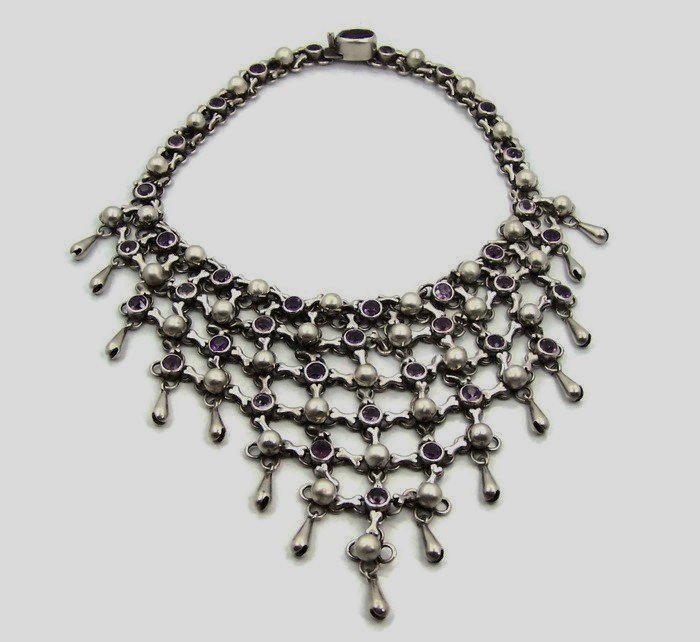Antonio Pineda Incredible Vintage Mexican Silver Necklace Bib
