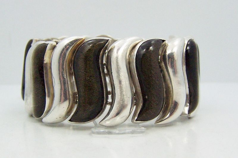 Antonio Pineda Vintage Mexican Silver S Link Obsidian