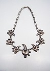 Very Old Mexican Silver Bird Glyph Necklace Attributed to Castellanos